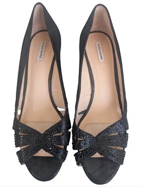 Alex Marie black rhinestone wedge heels 8M